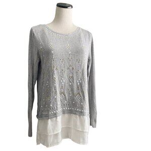 New York and Co - Gray Layered Beaded Sweater - Size Small